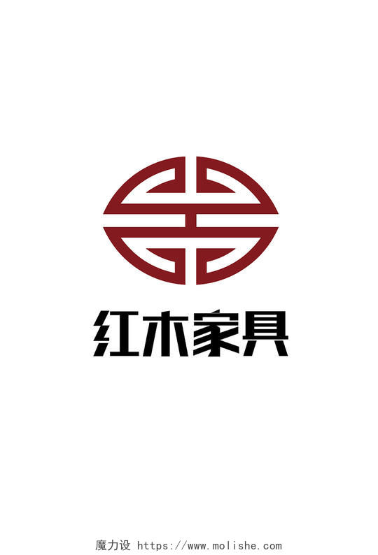 深红色几何中式中国风红木家具LOGO家具logo